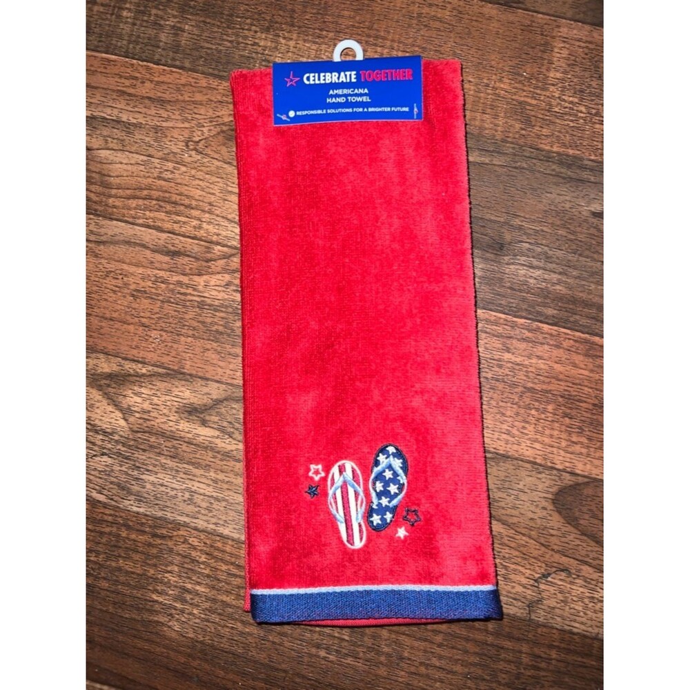 Mainstays Red Americana Hand Towel with Stars and Flip-Flop Embroidery